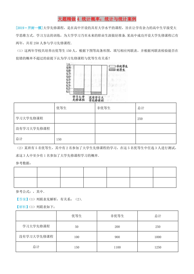 2019高考数学三轮冲刺 大题提分 大题精做4 统计概率：统计与统计案例 文.docx_第1页