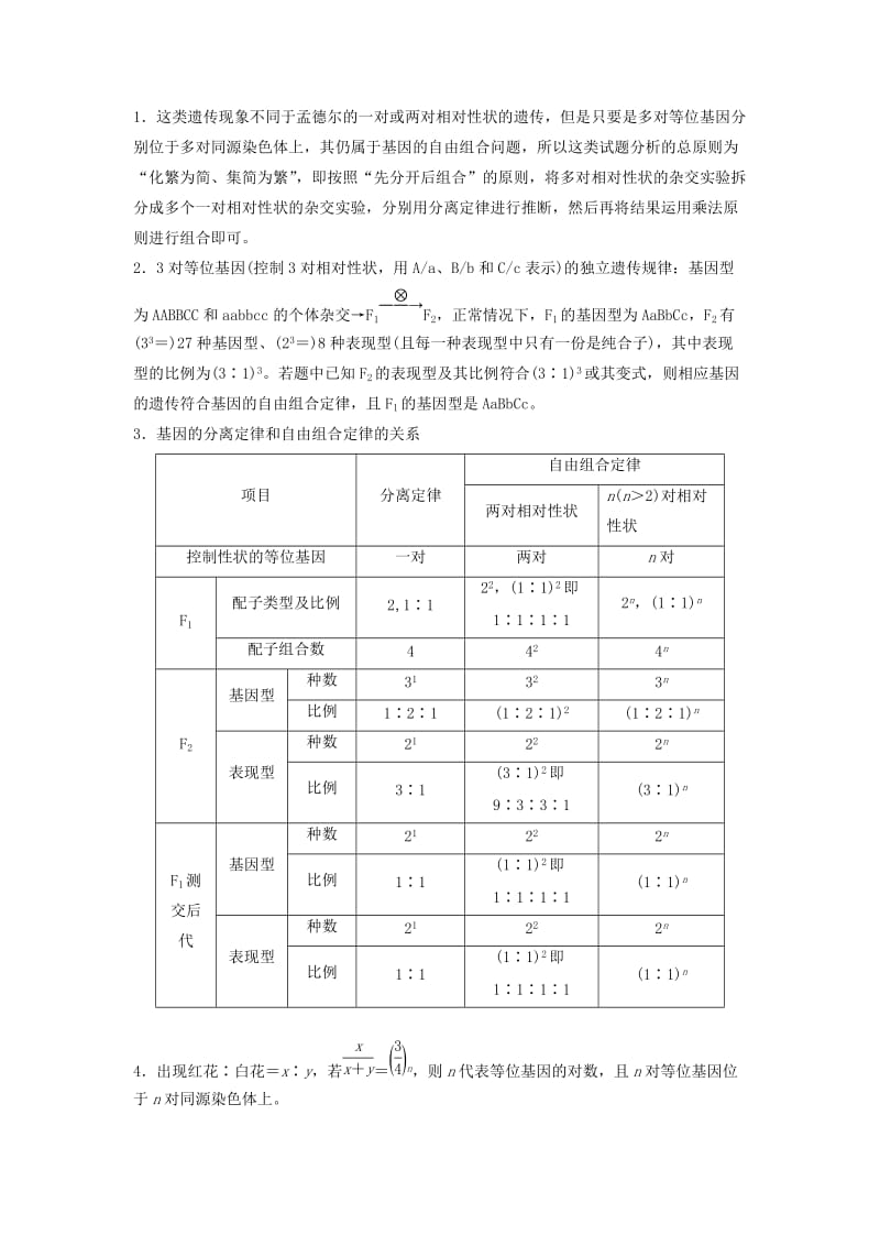 全国通用版2019高考生物二轮复习专题三基因的遗传规律小专题3多对等位基因控制的相对性状分析学案.doc_第2页