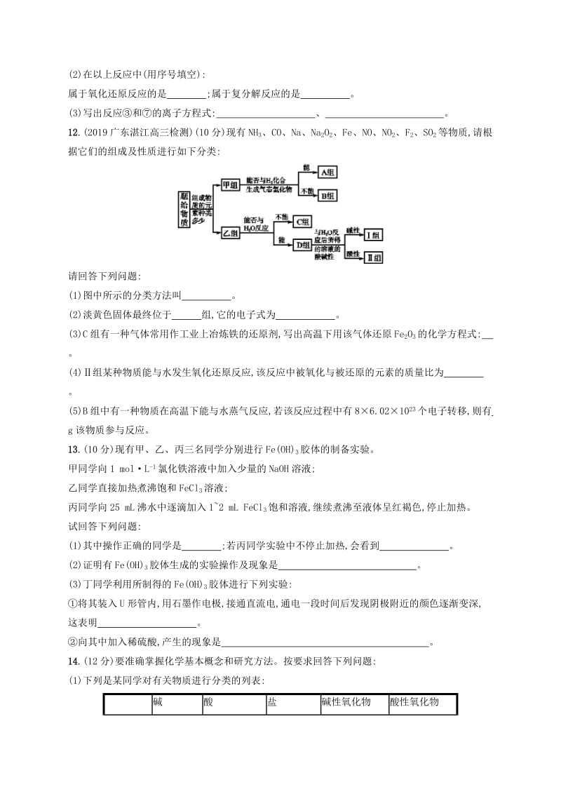 2020版高考化学大一轮复习 课时规范练3 物质的分类 新人教版.doc_第3页