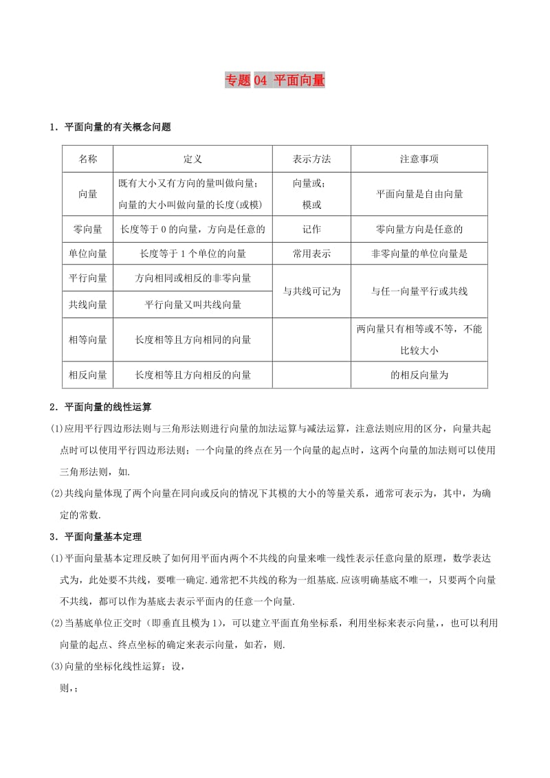 2019高考数学 狠抓基础题 专题04 平面向量 文.doc_第1页