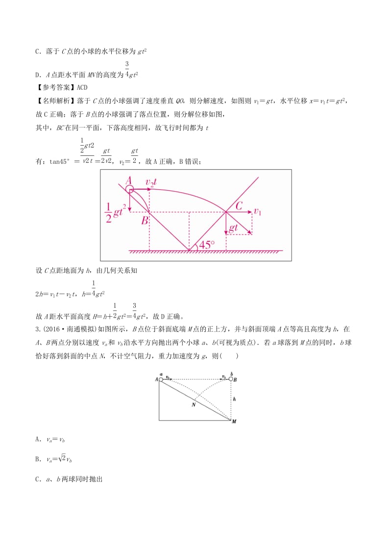 2019年高考物理一轮复习 专题4.12 与斜面相关的平抛运动问题千题精练.doc_第2页