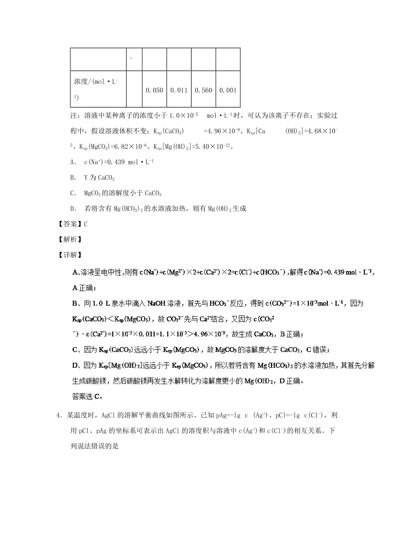 2019年高考化学 备考百强校微测试系列 专题36 沉淀溶解平衡.doc_第3页