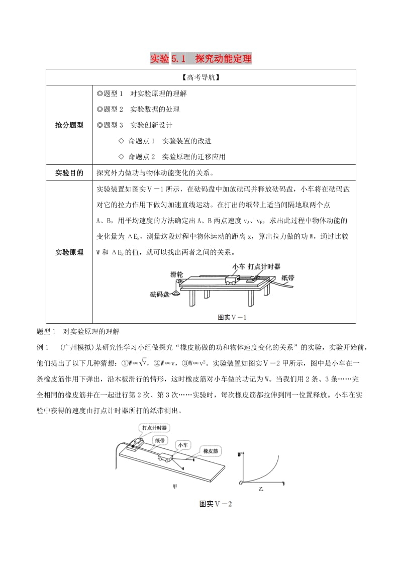 2019年高考物理13个抢分实验 专题5.1 探究动能定理抢分精讲.doc_第1页