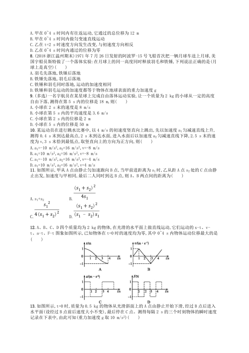 （江浙选考1）2020版高考物理总复习 第二章 匀变速直线运动的研究 考点强化练2 匀变速直线运动的研究.doc_第2页