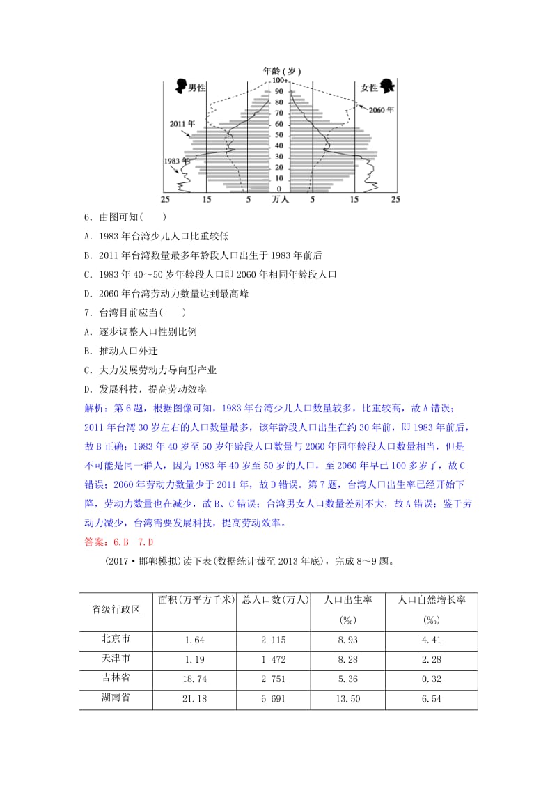 2019年高考地理一轮复习 第七章 人口的变化 第1讲 人口的数量变化与人口的合理容量练习 新人教版.doc_第3页