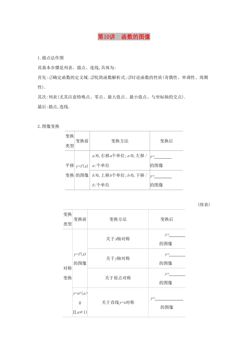 （通用版）2020版高考数学大一轮复习 第10讲 函数的图像学案 理 新人教A版.docx_第1页