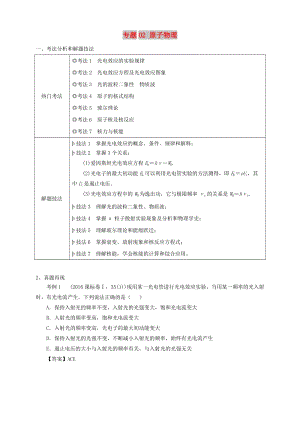 2019年高考物理 第一篇 選擇題拿滿分必須夯實的14種熱考題型 專題02 原子物理題型搶分卷.doc