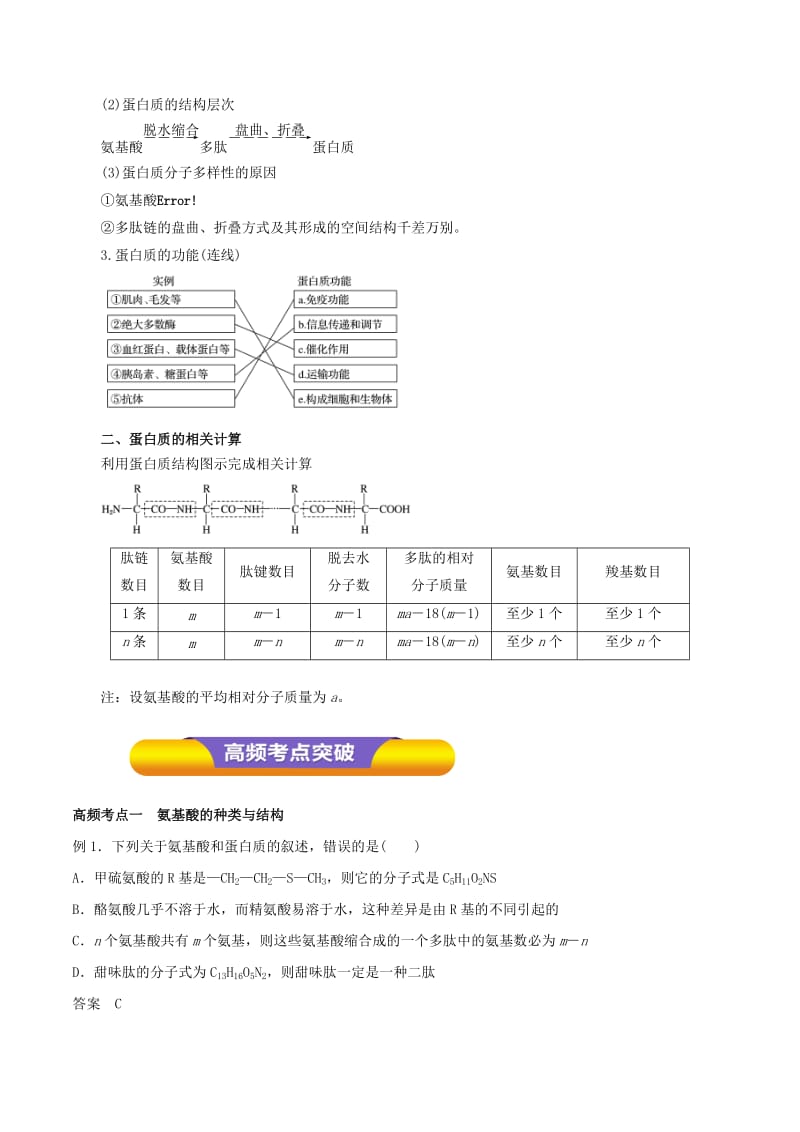 2019年高考生物一轮复习 专题1.3 生命活动的主要承担者--蛋白质教学案.doc_第2页