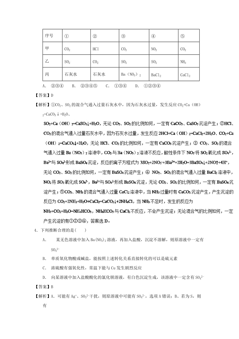 2019年高考化学 备考百强校微测试系列 专题14 硫及其化合物.doc_第2页