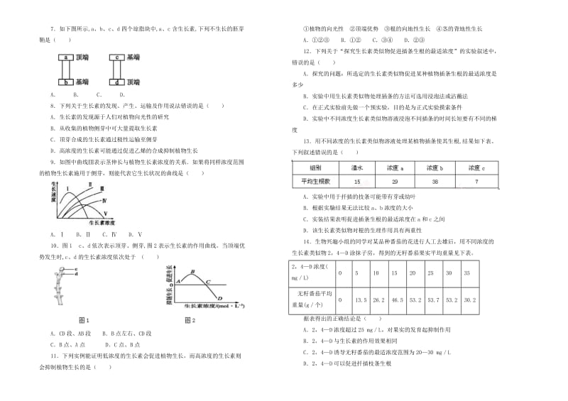 2019高中生物 第三单元 植物激素的调节单元测试（二）新人教版必修3.doc_第2页