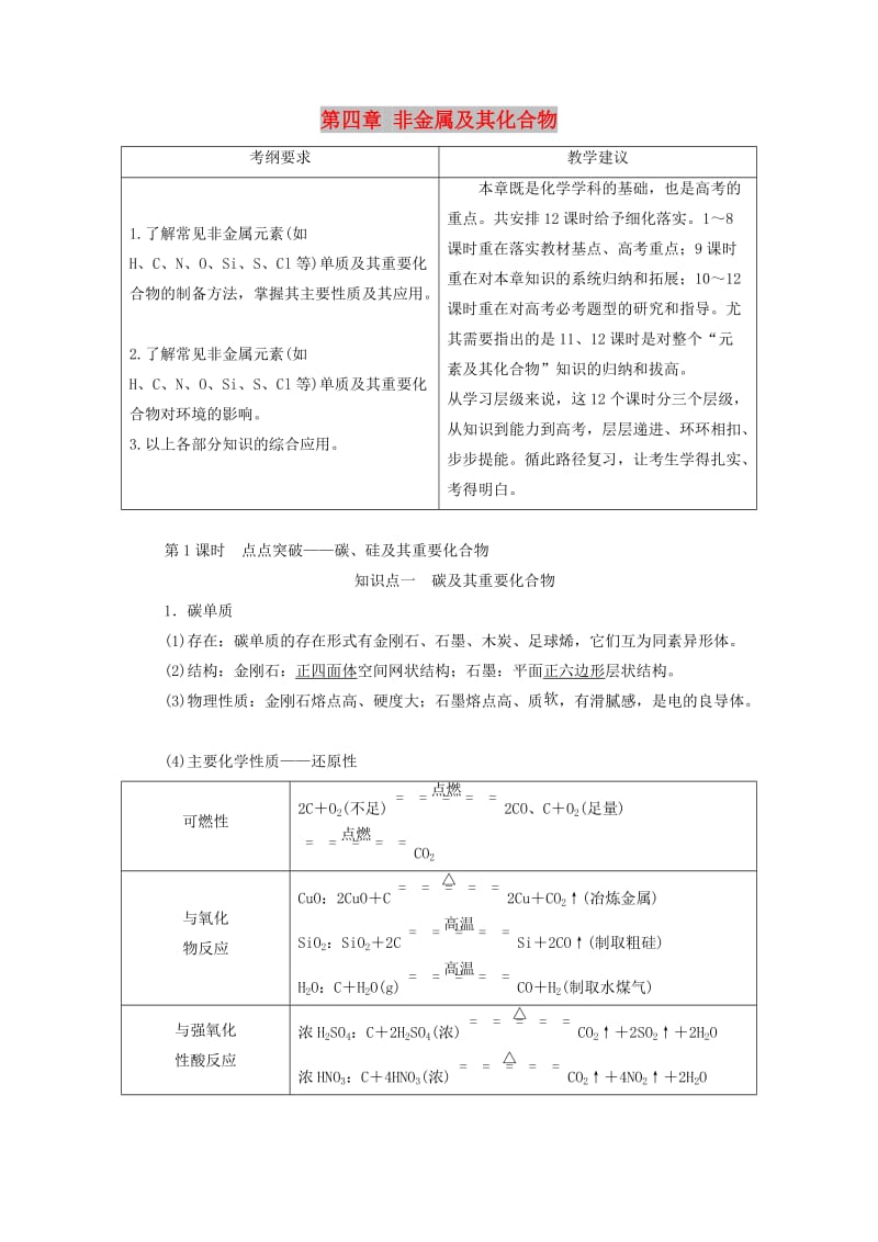 通用版2020高考化学一轮复习第四章非金属及其化合物4.1点点突破碳硅及其重要化合物学案含解析.doc_第1页