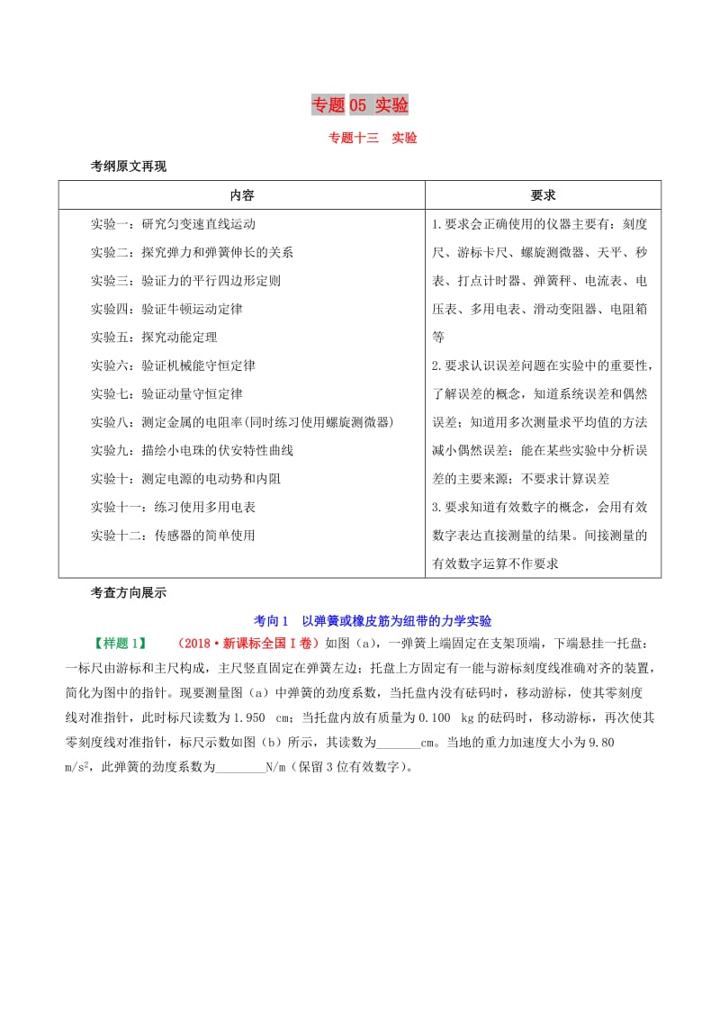 2019年高考物理 考试大纲解读 专题05 实验（含解析）.doc_第1页