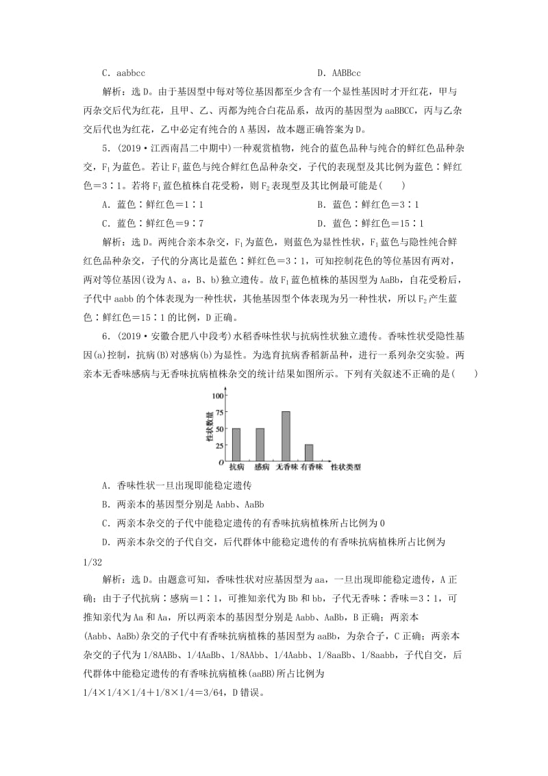 人教通用版2020版高考生物新探究大一轮复习第16讲基因的自由组合定律检测含解析.doc_第2页