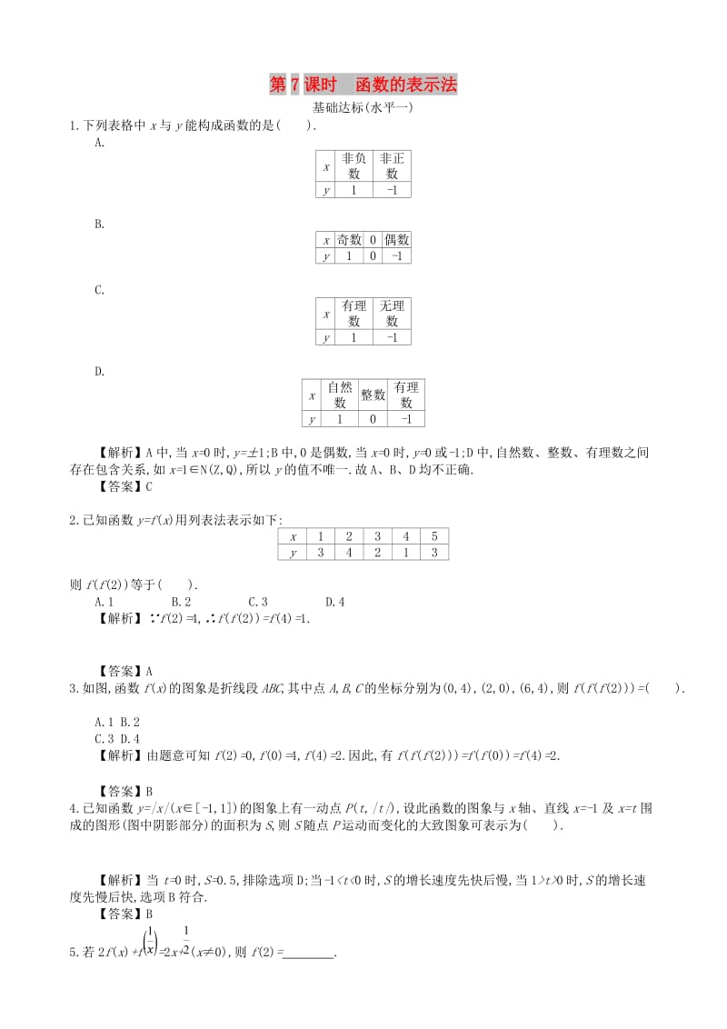 四川省成都市高中数学 第一章 集合与函数 第7课时 函数的表示法同步练习 新人教A版必修1.doc_第1页