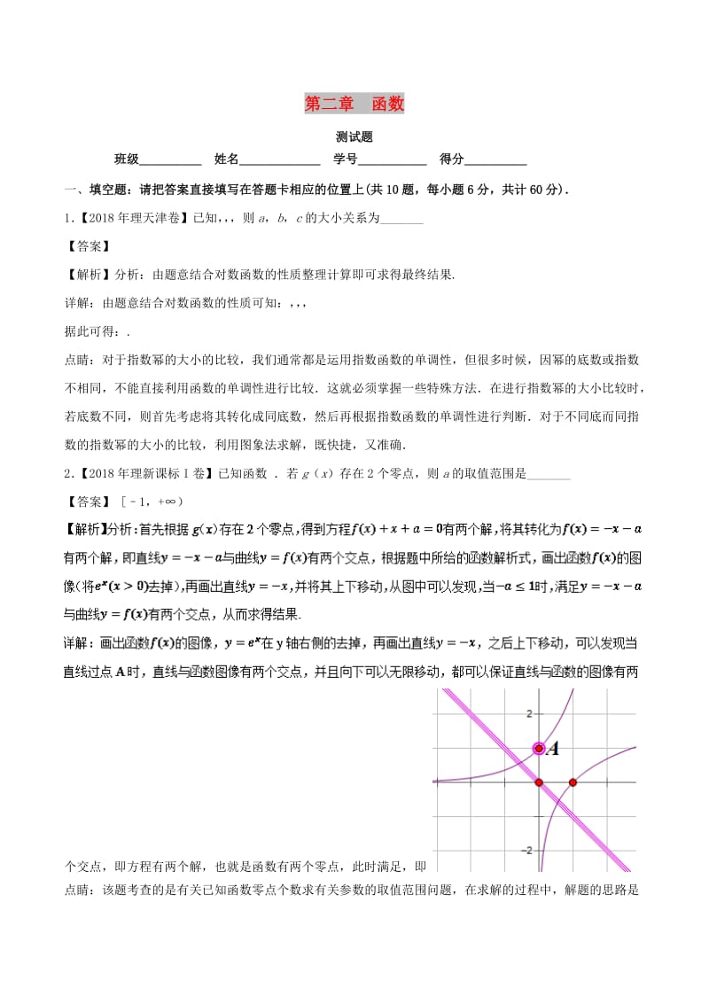 （江苏专版）2019年高考数学一轮复习 第02章 函数测试题.doc_第1页