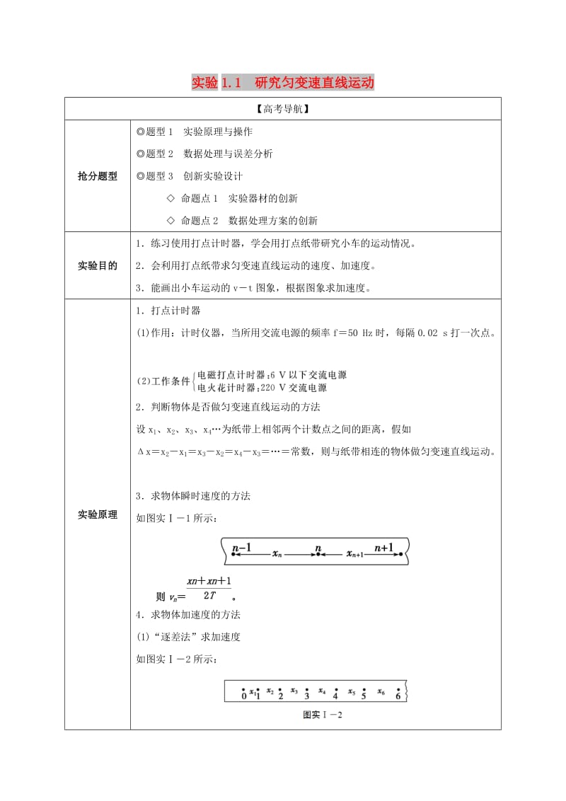 2019年高考物理13个抢分实验 专题1.1 研究匀变速直线运动抢分精讲.doc_第1页