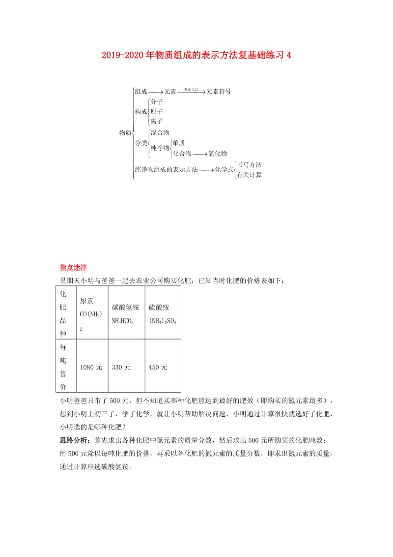 2019-2020年物质组成的表示方法复基础练习4.doc_第1页