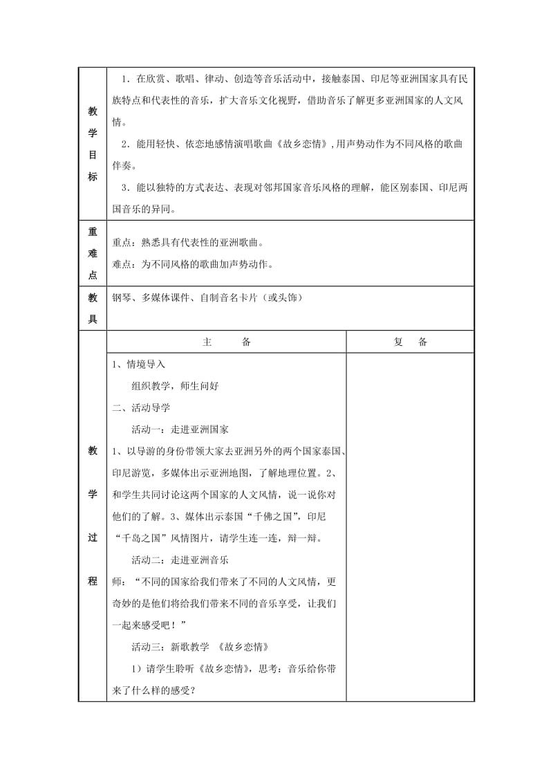 2019年(秋)五年级音乐上册 第五单元《睦邻佳音》单元备课 苏少版.doc_第2页