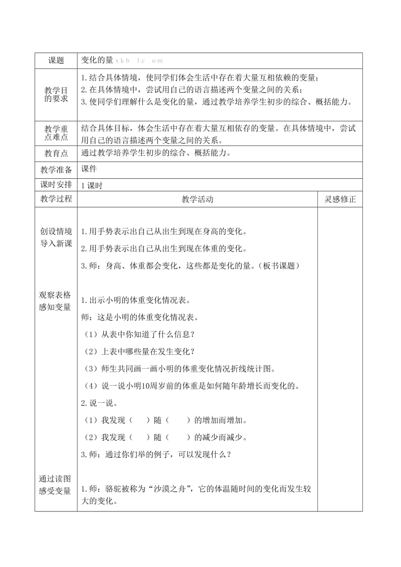 2019年六年级下册第二单元教案表格式-北师大版小学六年级.doc_第3页