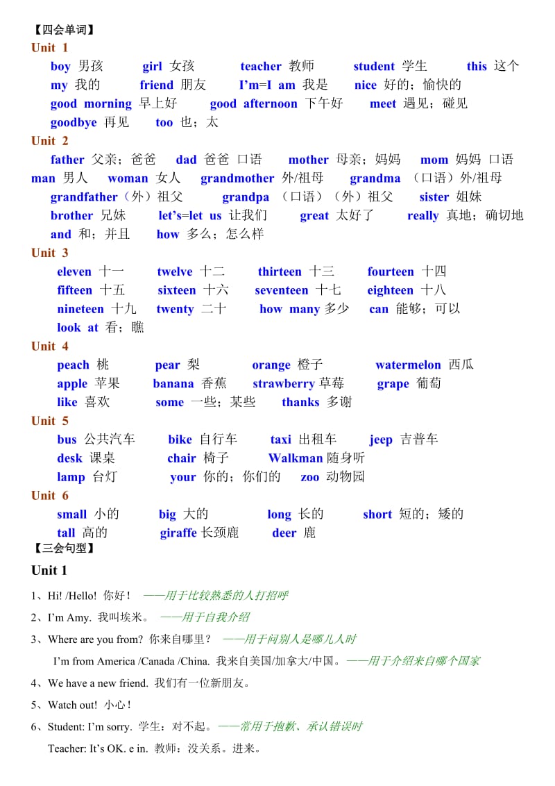 2019年三年级PEP英语(上)重点单词和句子.doc_第3页