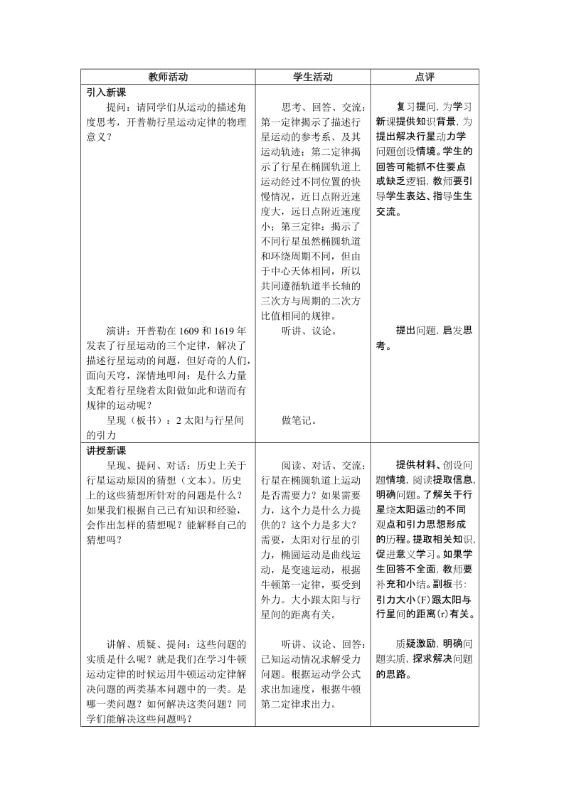 2019-2020年人教版必修二6.2《太阳与行星间的引力》WORD教案3.doc_第2页