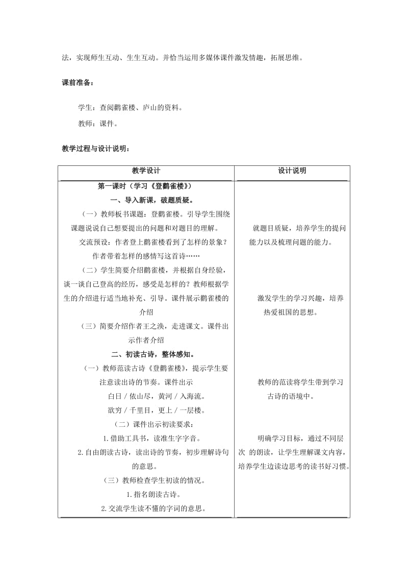 2019年(春)三年级语文下册 第五单元 第21课《古诗二首》教学设计1 冀教版.doc_第2页