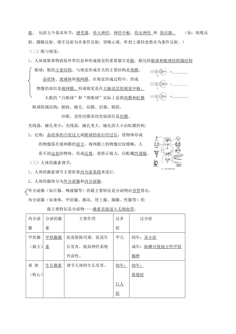 2019-2020年中考生物 专题七 人体生命活动的调节复习学案.doc_第2页