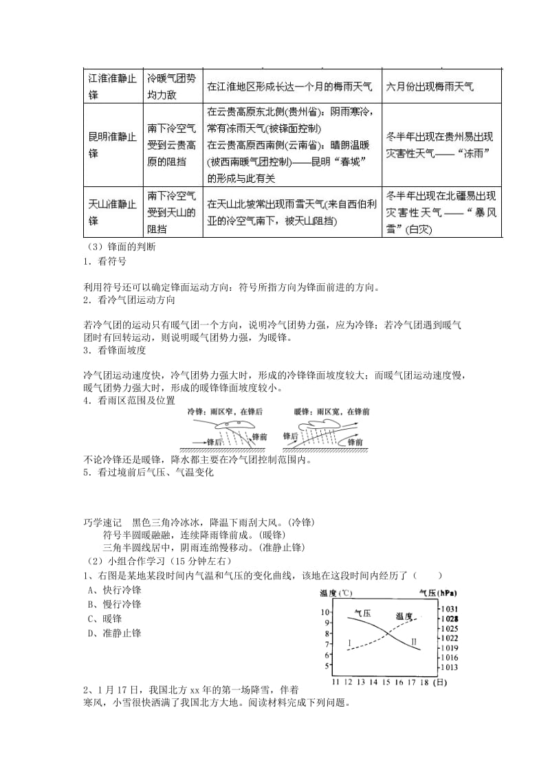 2019-2020年高一地理 常见的天气系统学案.doc_第2页