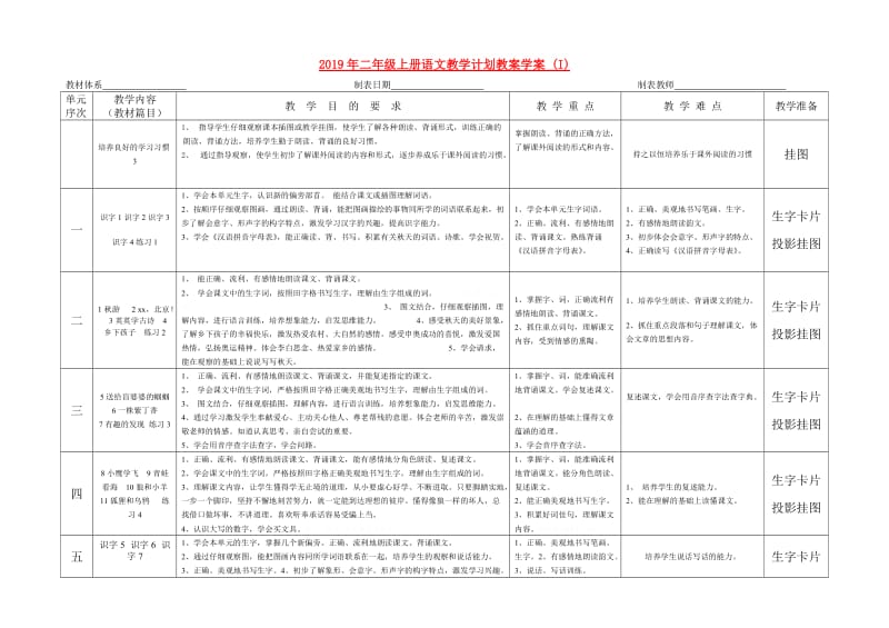 2019年二年级上册语文教学计划教案学案 (I).doc_第1页