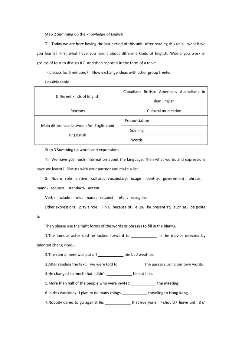 2019-2020年人教版高中英语必修1 Unit2 English around the World Period 5 教案2.doc_第2页