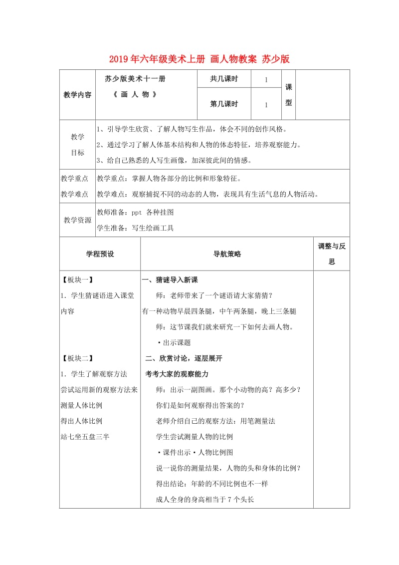 2019年六年级美术上册 画人物教案 苏少版 .doc_第1页