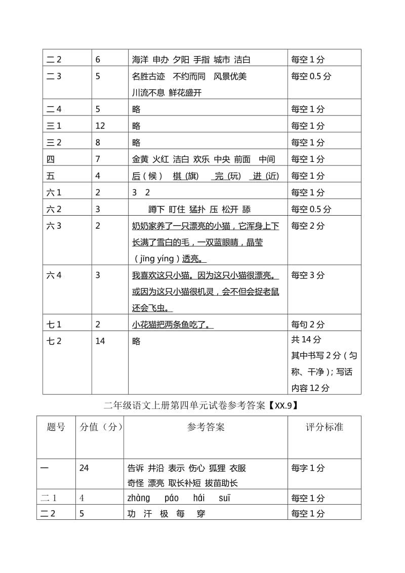 2019年语文二年级上册试卷答案.doc_第3页