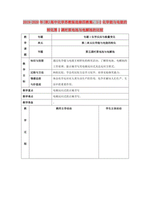 2019-2020年(秋)高中化学苏教版选修四教案：1-2化学能与电能的转化第2课时原电池与电解池的比较.doc