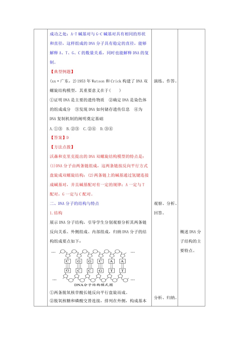 2019-2020年人教版高中生物 必修2第3章第2节DNA分子的结构（教案）.doc_第3页