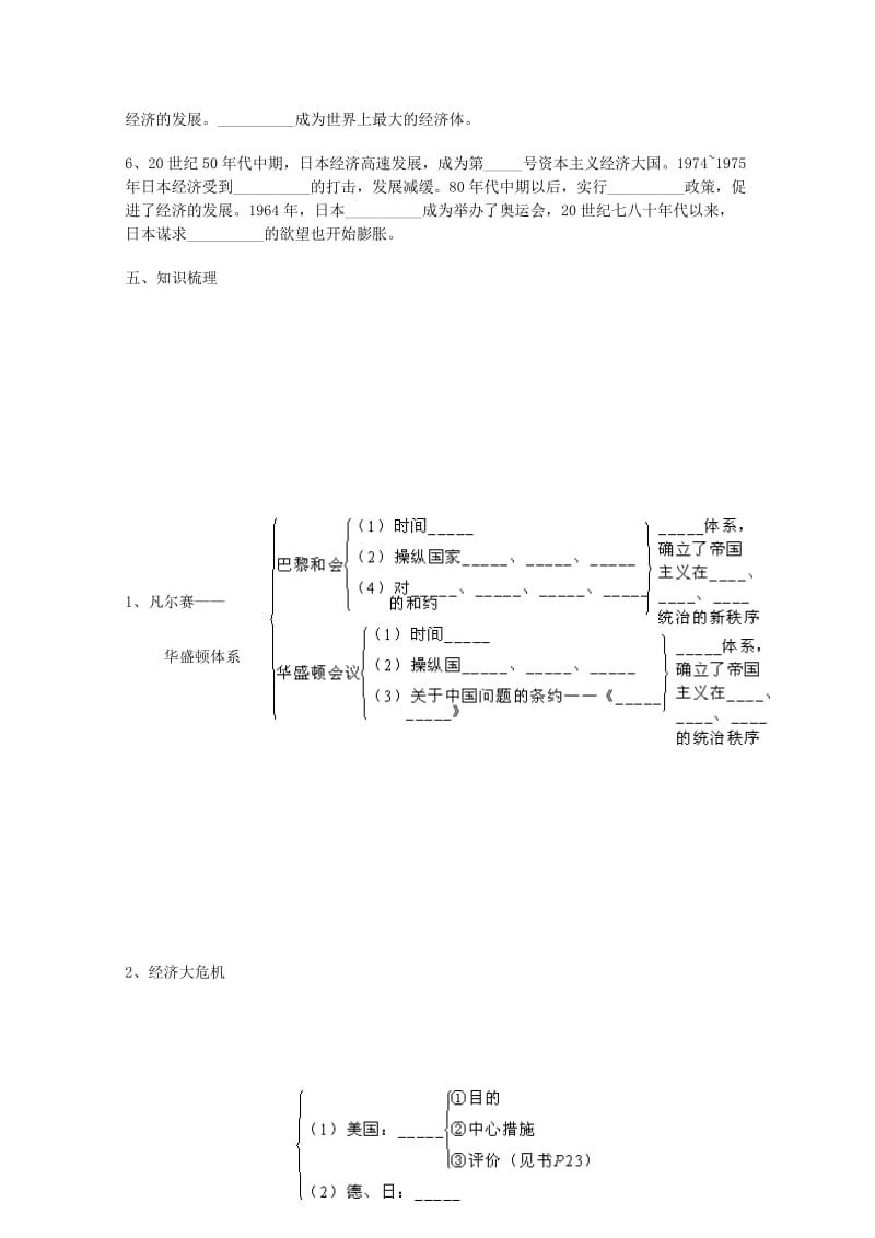 2019-2020年中考历史专题复习 凡尔赛-华盛顿体系下的世界、战后主要资本主义国家的发展变化学案.doc_第2页