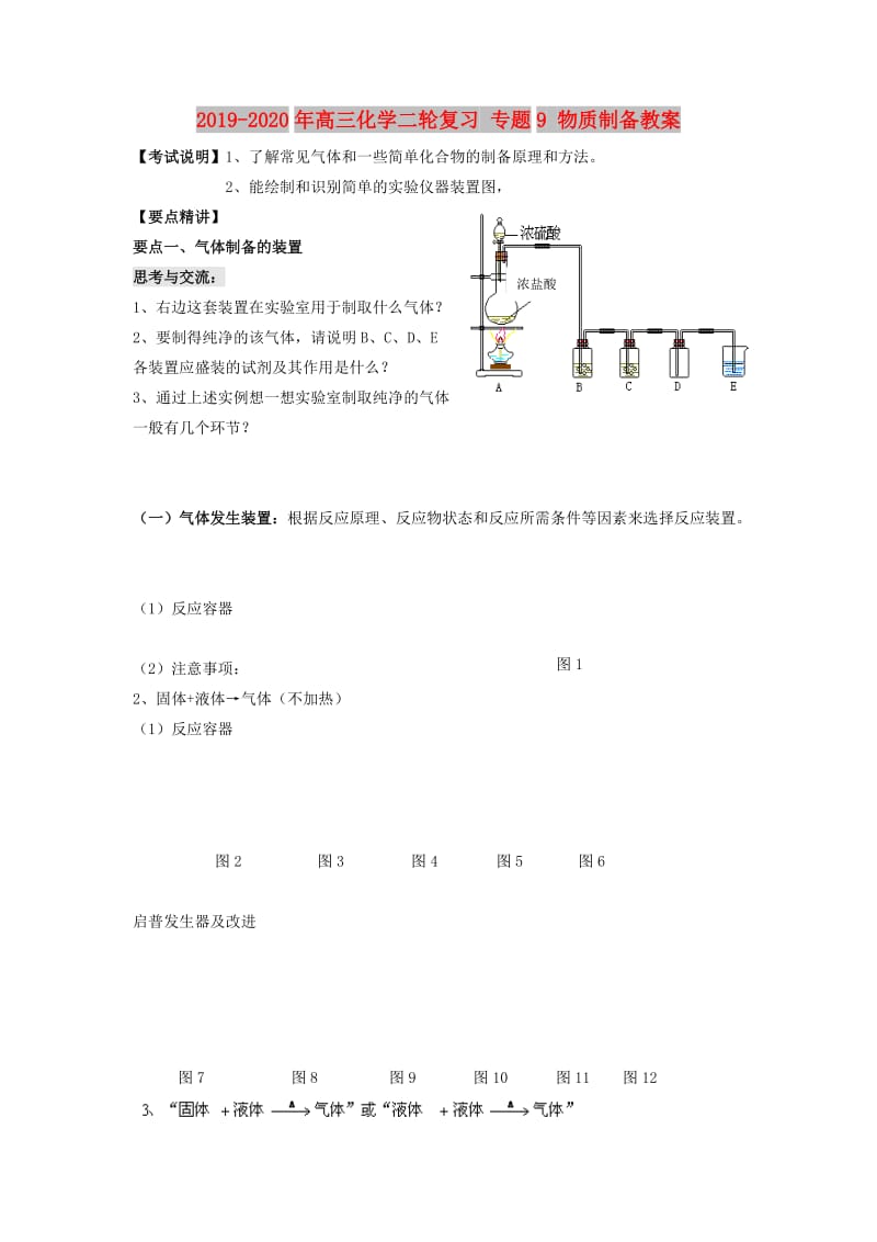 2019-2020年高三化学二轮复习 专题9 物质制备教案.doc_第1页