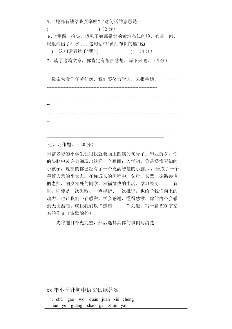 2019年人教版小升初语文模拟试卷及答案 (I).doc_第3页