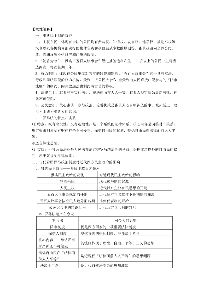 2019-2020年高三历史一轮复习 专题六 古代希腊民主政治和罗马法导学案 人民版.doc_第2页