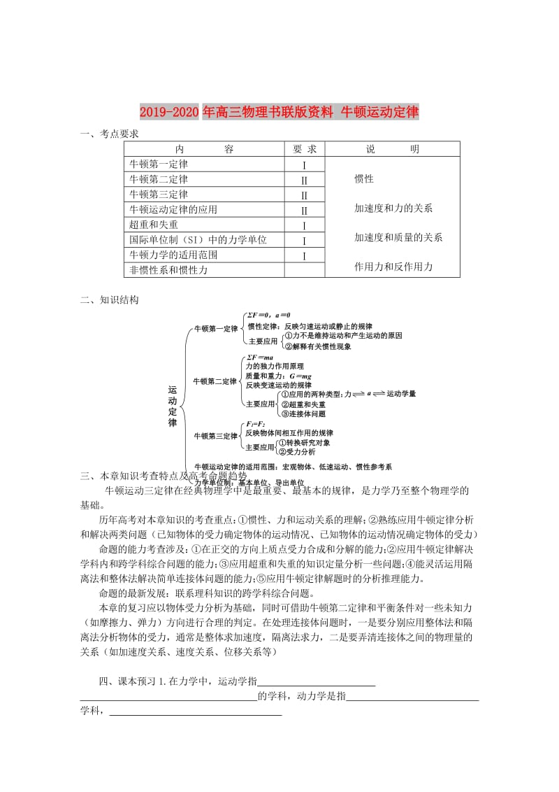 2019-2020年高三物理书联版资料 牛顿运动定律.doc_第1页