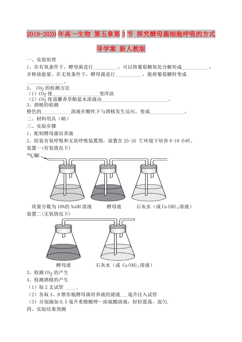 2019-2020年高一生物 第五章第3节 探究酵母菌细胞呼吸的方式导学案 新人教版.doc_第1页