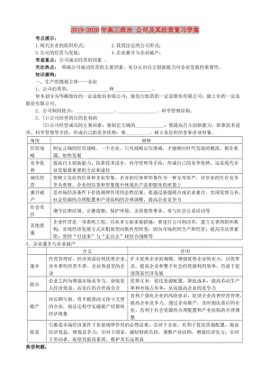 2019-2020年高三政治 公司及其經(jīng)營(yíng)復(fù)習(xí)學(xué)案.doc