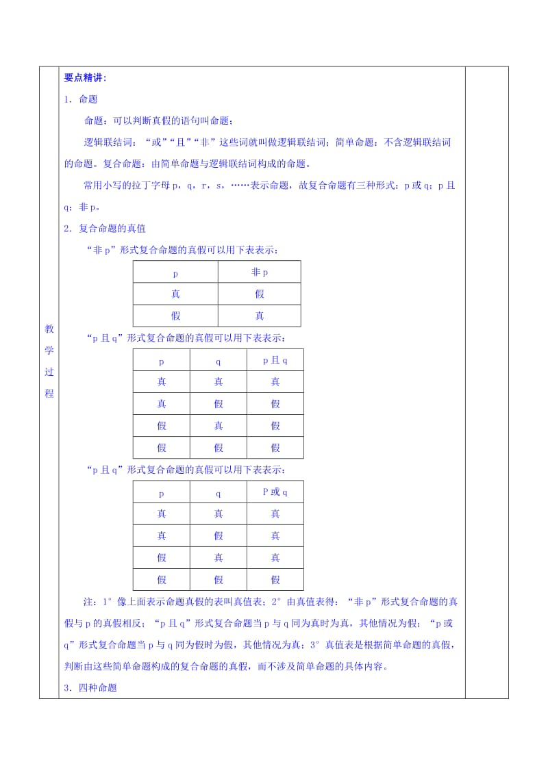 2019-2020年高三上学期数学一轮复习教案：第2讲 常用逻辑知识.doc_第2页