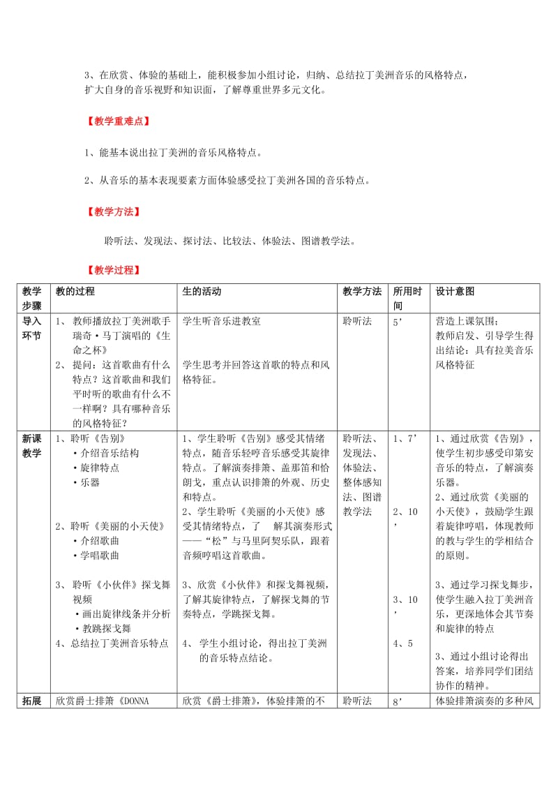 2019-2020年高一音乐 第六单元 欧洲民间音乐 拉丁美洲音乐教案.doc_第2页