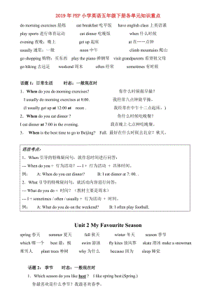 2019年PEP小学英语五年级下册各单元知识重点.doc