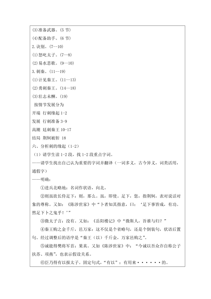 2019-2020年高一语文必修一：《荆轲刺秦王》教学设计.doc_第3页