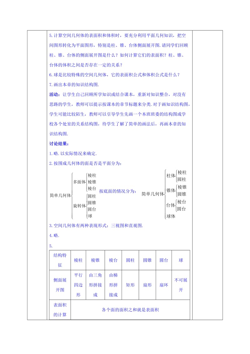 2019-2020年人教版高中数学必修二教案：第一章 空间几何体复习.doc_第2页