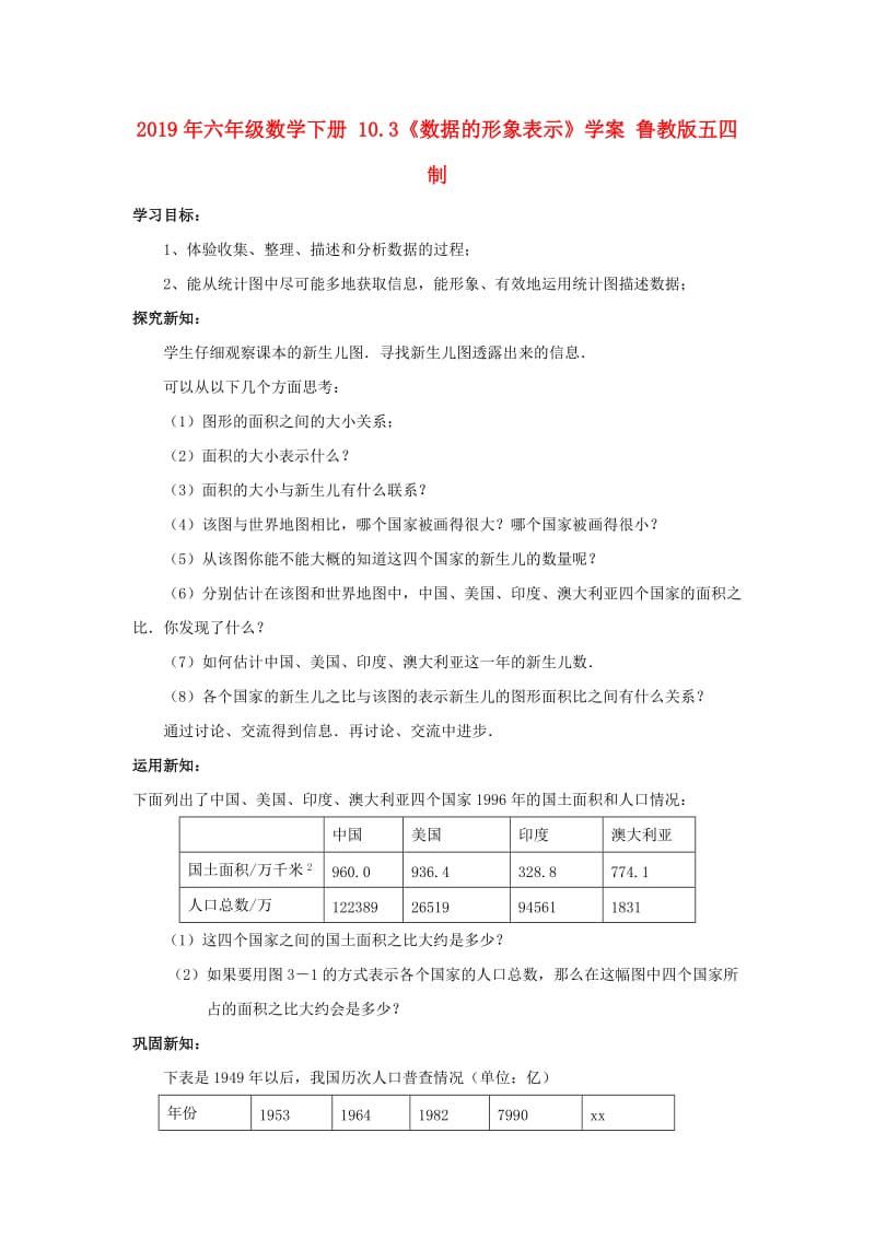 2019年六年级数学下册 10.3《数据的形象表示》学案 鲁教版五四制.doc_第1页