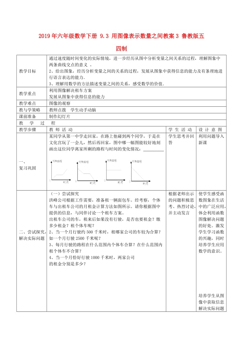 2019年六年级数学下册 9.3 用图像表示数量之间教案3 鲁教版五四制.doc_第1页