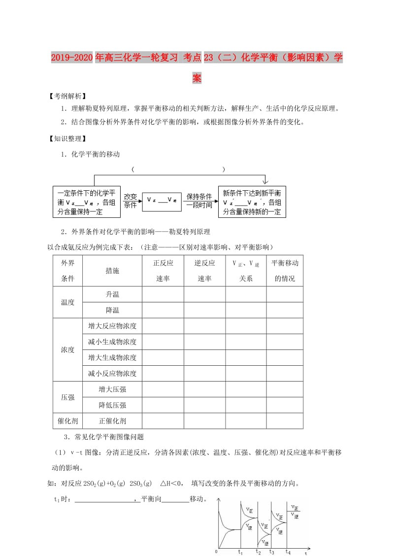 2019-2020年高三化学一轮复习 考点23（二）化学平衡（影响因素）学案.doc_第1页