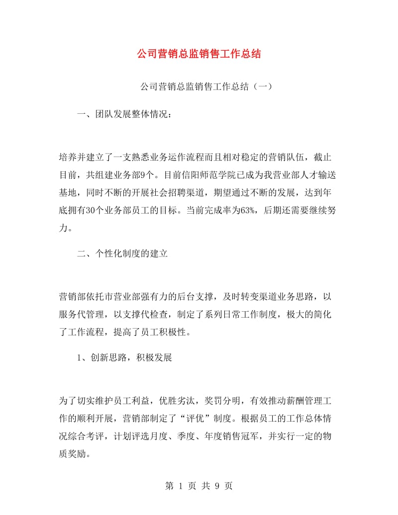 公司营销总监销售工作总结.doc_第1页